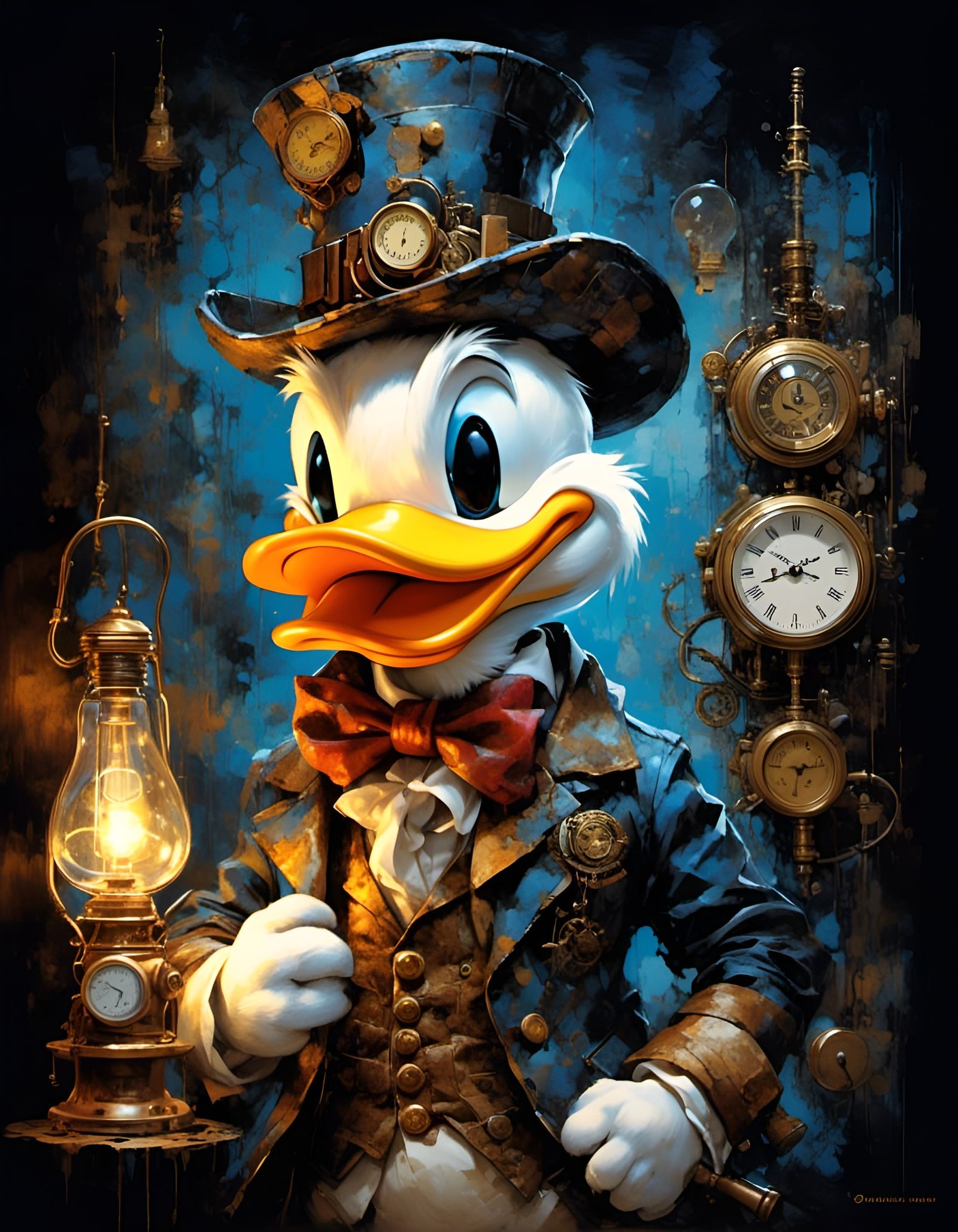 Steampunk Donald Duck Portrait in Hyperreal Style