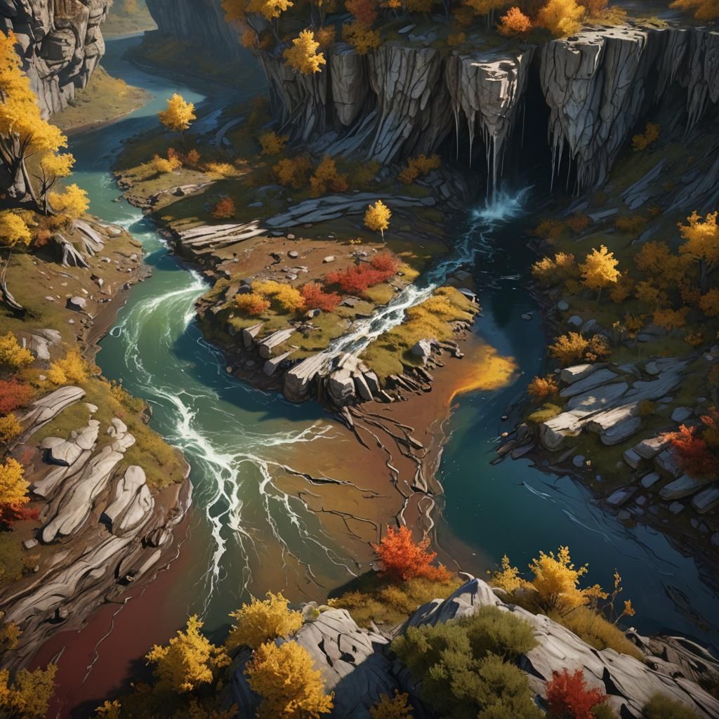 Detailed Matte Painting of Riverbed with Light
