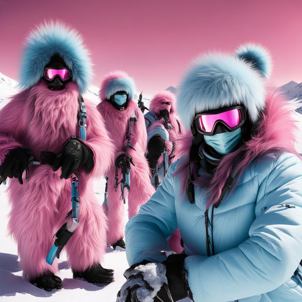 Yeti Riders with Crossbows in a Snowy Panorama