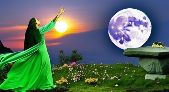 Magical Garden Scene with Magician, High Resolution