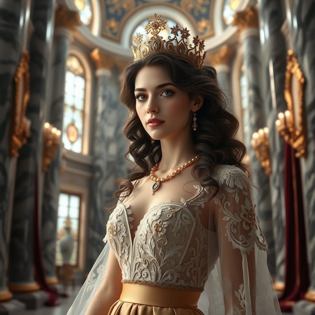 Ethereal Princess in Palace: 3D Rendered Scene