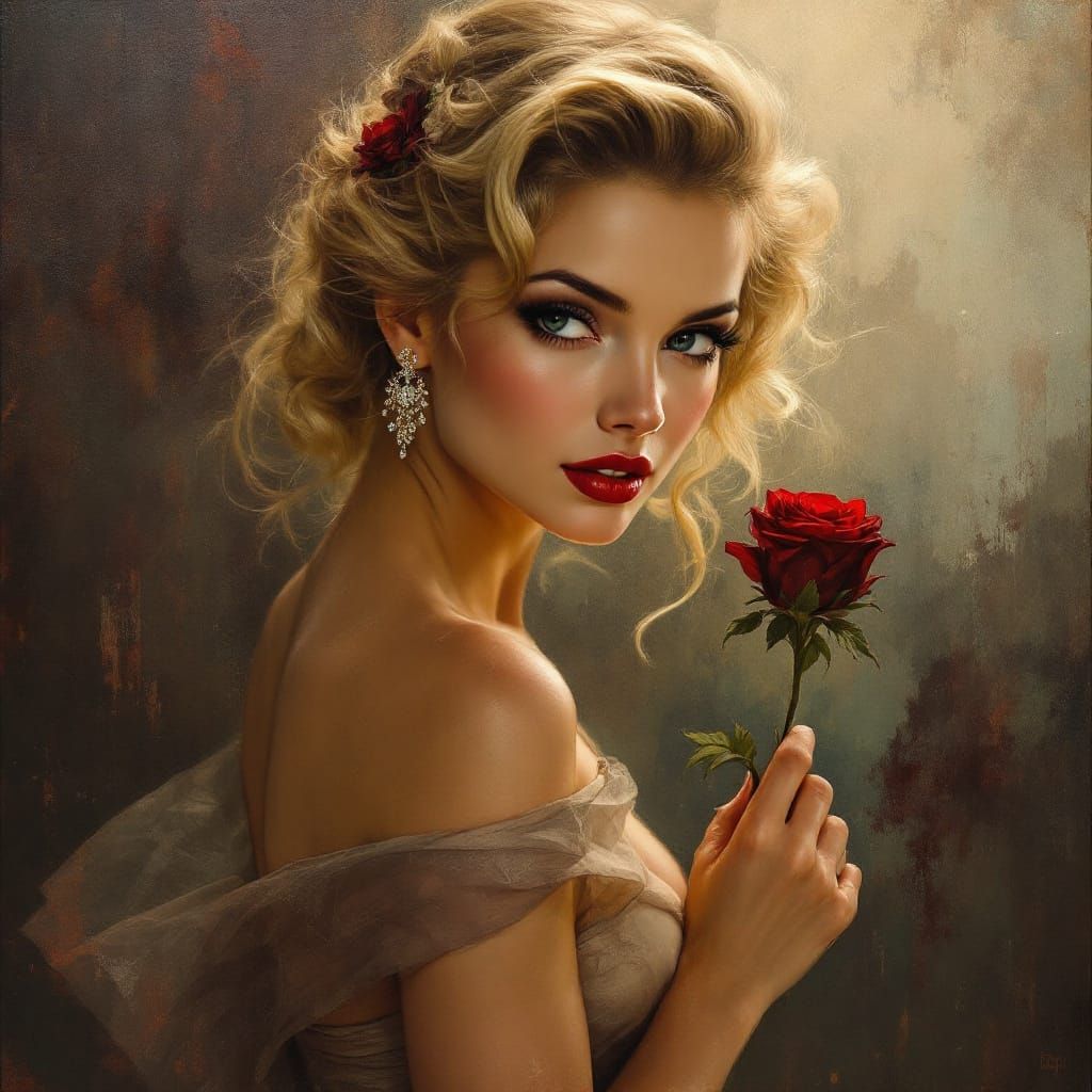 Pin Up Woman in Tonalist Oil Painting Style