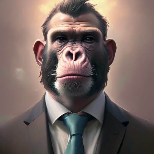Hyperrealistic Ape Portrait in Surreal Fantasy Art Style