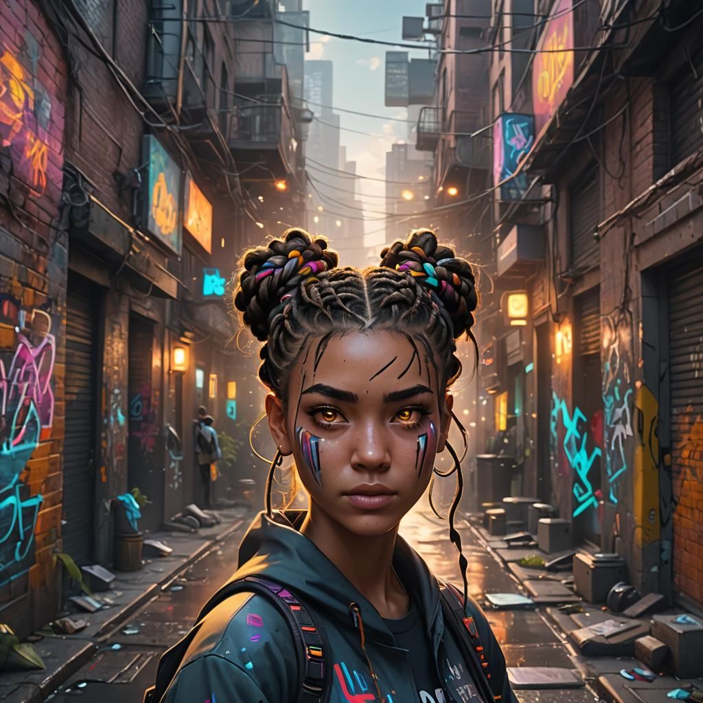 Graffiti Girl with Glowing Eyes: Fantasy Concept Art