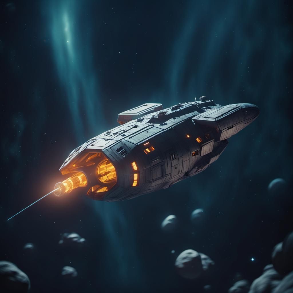 Asteroid Spaceship in Cinematic Film Style