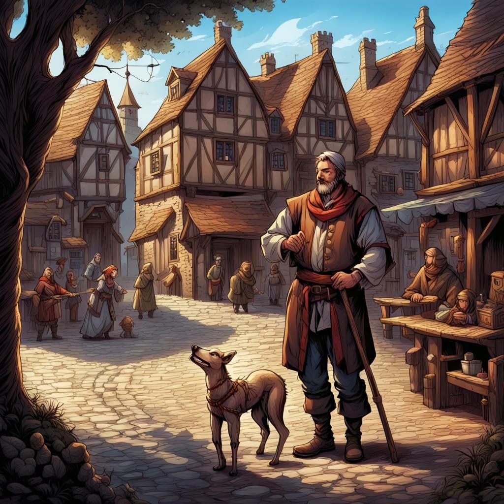 Medieval Puppeteer Performance in Village Square