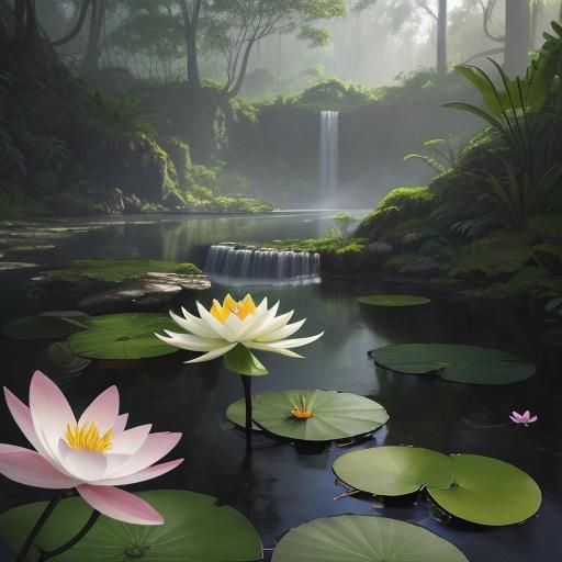 Australian Lily and Lotus Flowers: Digital Matte Painting