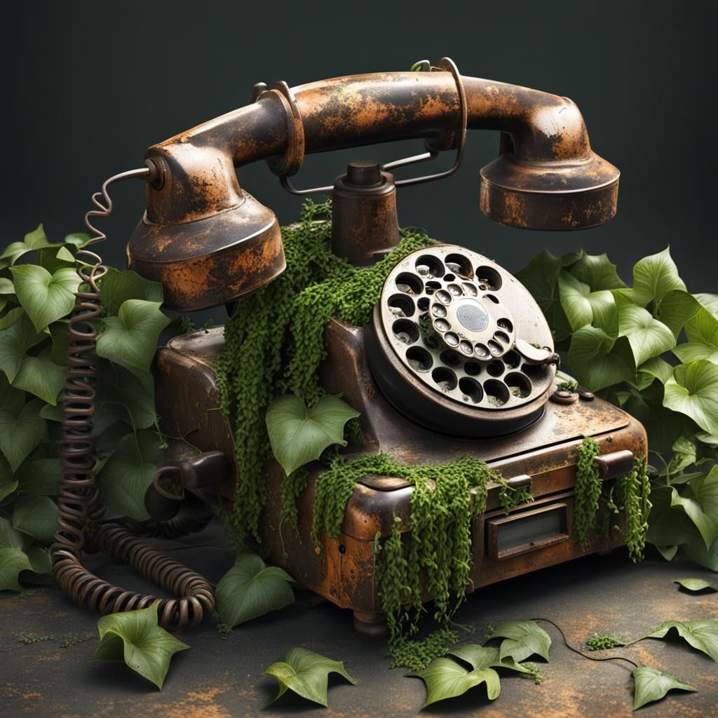 Steampunk Rotary Telephone Overgrown with Ivy