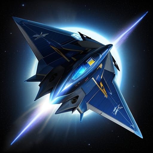 Glowing Sapphire Spaceship Orbiting Red Star