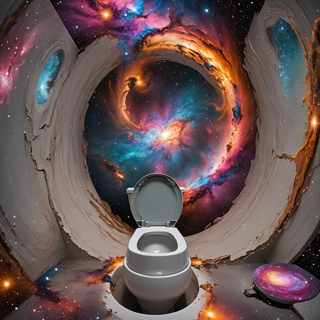 Toilet Bowl Portal to Glowing Galaxy World