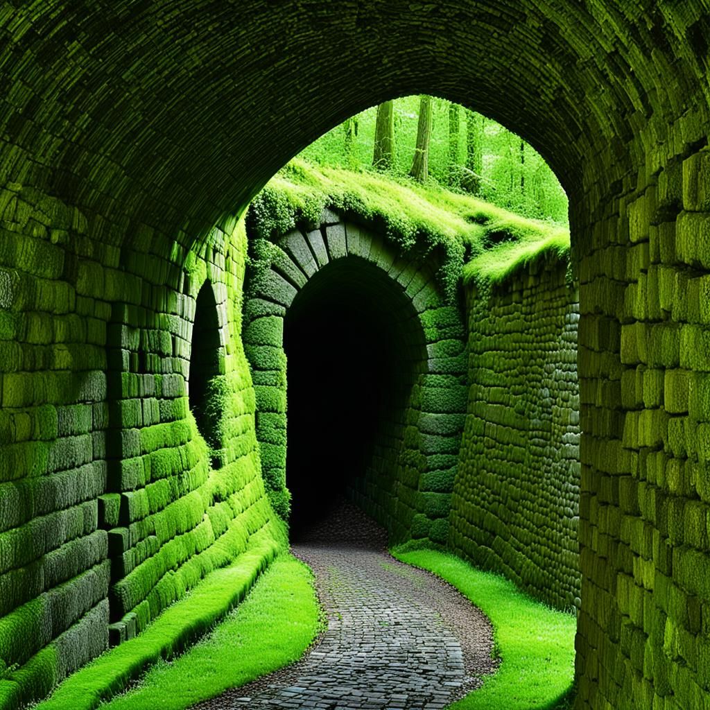 Verdant Forest Tunnel with Emerald Portal