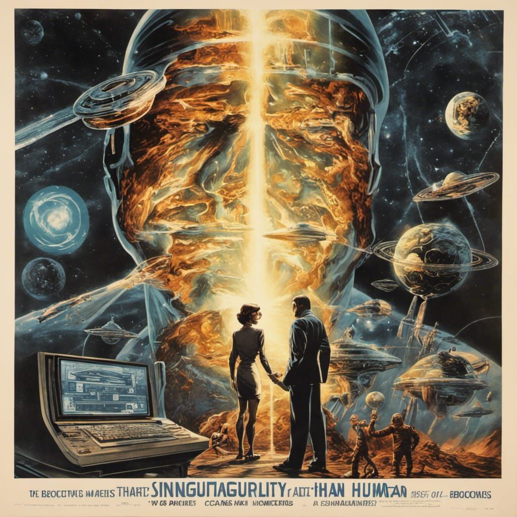 The Singularity: AI as Human, Vintage Sci-Fi Art