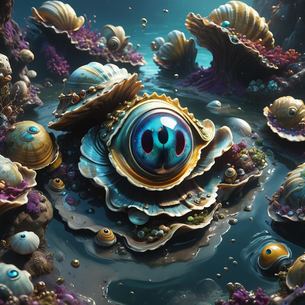 Fantastical Clam Eyes in Detailed Matte Painting