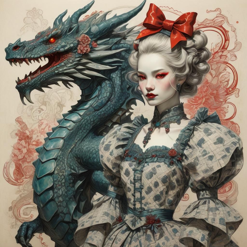 Stylized Dragon Encounter in Colored Pencil