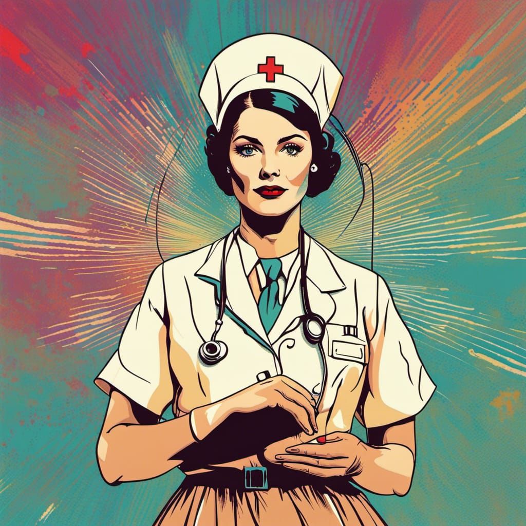 Vintage Nurse in Pop Art Screen Print Style