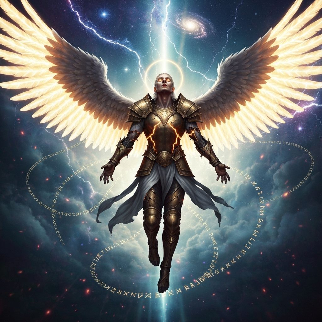 Fallen Angel Descending Through Storm of Light