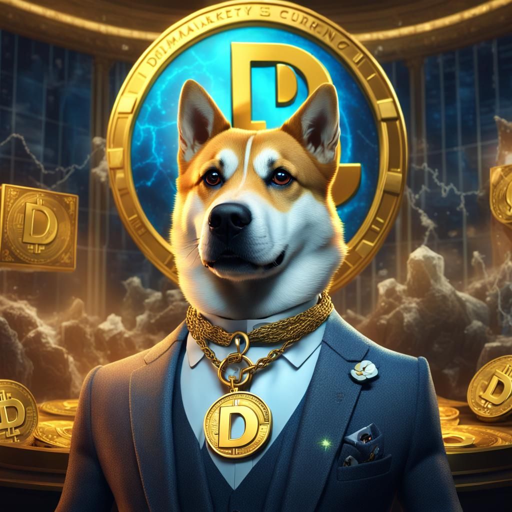 Dogecoin Dog in Suit: Digital Matte Painting