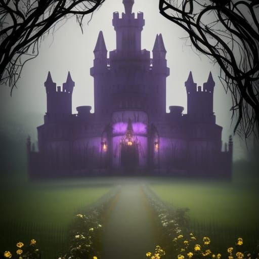 Ethereal Gothic castle covered in vines with Beautiful flowers blossom being all around it& ethereal vibes& magical vibe...