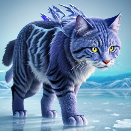 Ice Cat on Frozen Lake in Surreal Digital Art