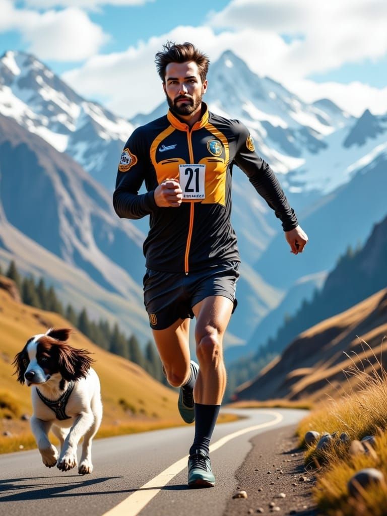 Sportsman Running Mountain Path with Number 21
