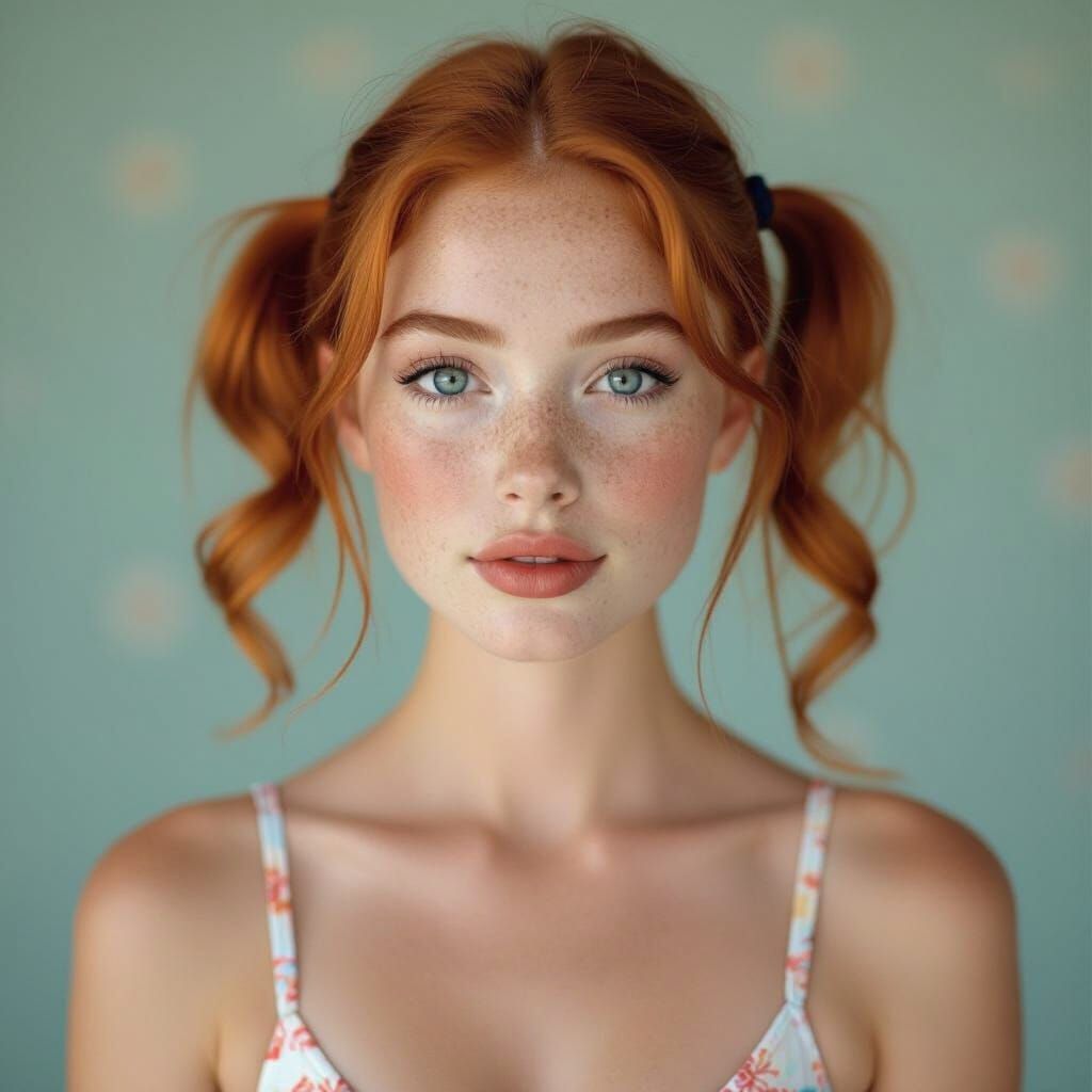 Strawberry Blonde Pigtails: Hyperrealistic Studio Portrait