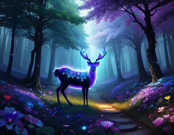 Bioluminescent Deer in Ethereal Dreamcore Forest