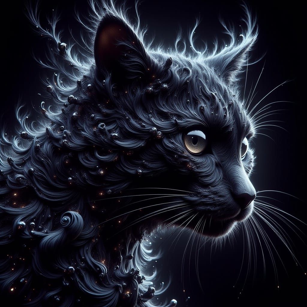 Cobalt Cat in Dark Reality: Double Exposure Art