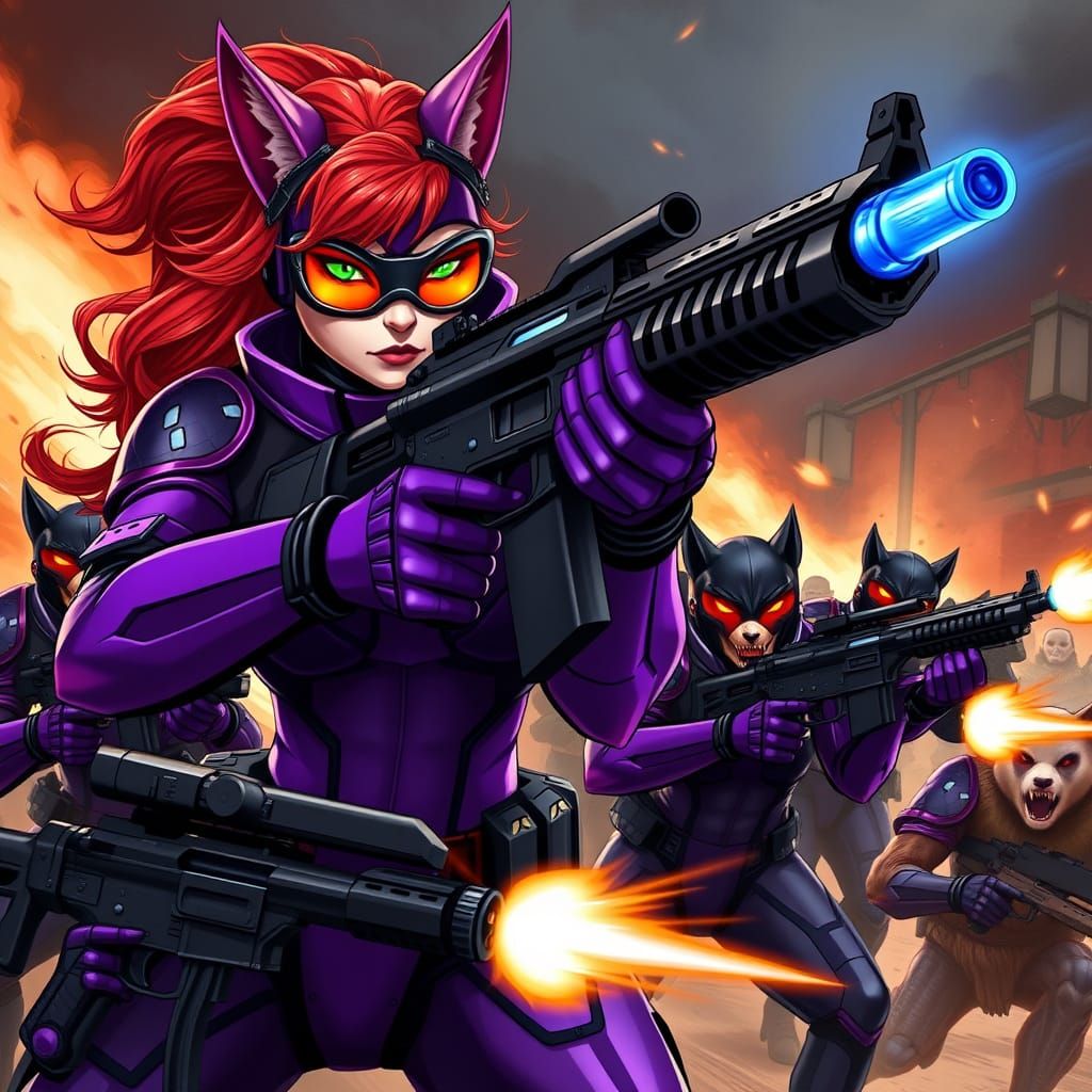 Cyberpunk Princess Cat Woman Unleashes Suppressive Fire on P...