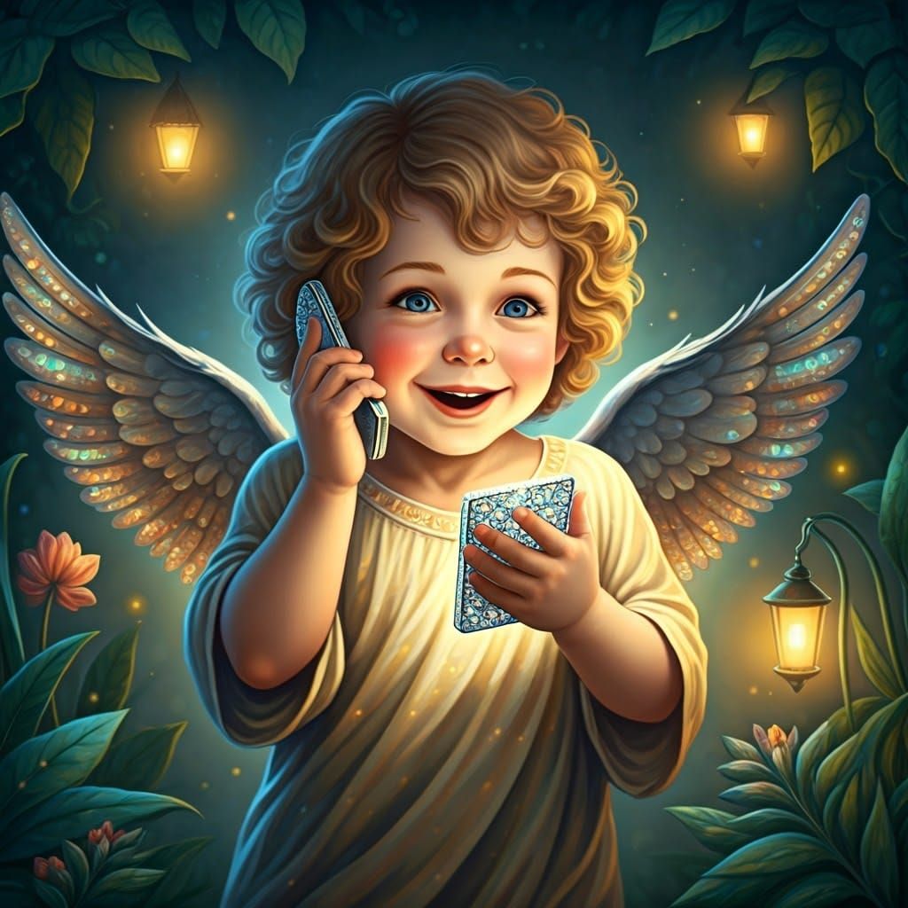 Whimsical Cherub in a Magical Garden Scene