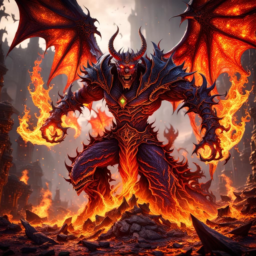 Fantastical Demon Lord and Fire Fairy Digital Painting