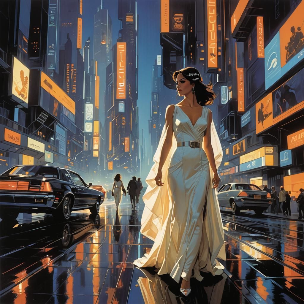 Bride's Futuristic Flight: Syd Mead's Metropolis Vision