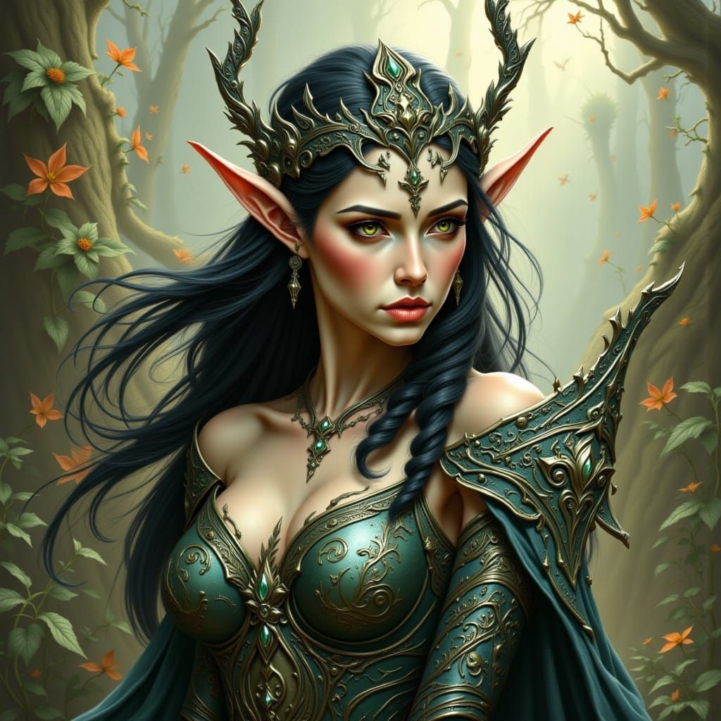 Elegant Elven Queen Portrait in Fantasy Style