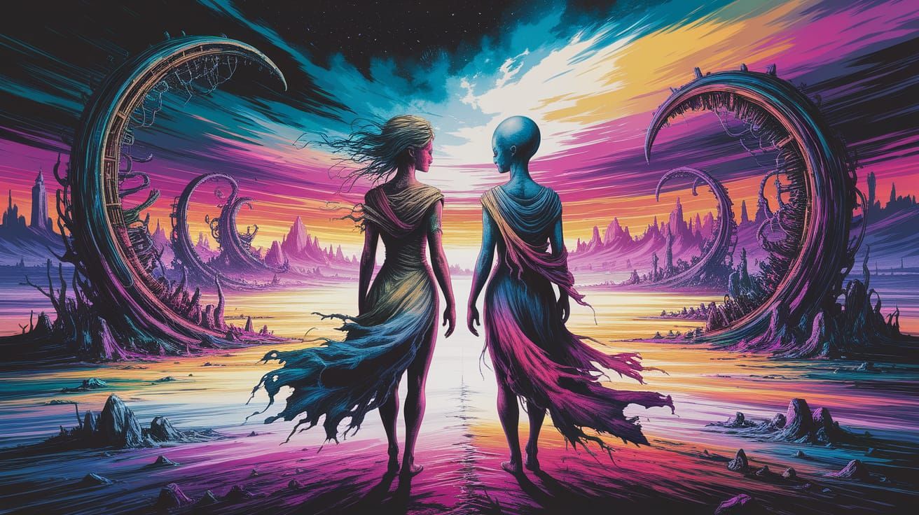 Surreal Alien Landscape in Impasto Style