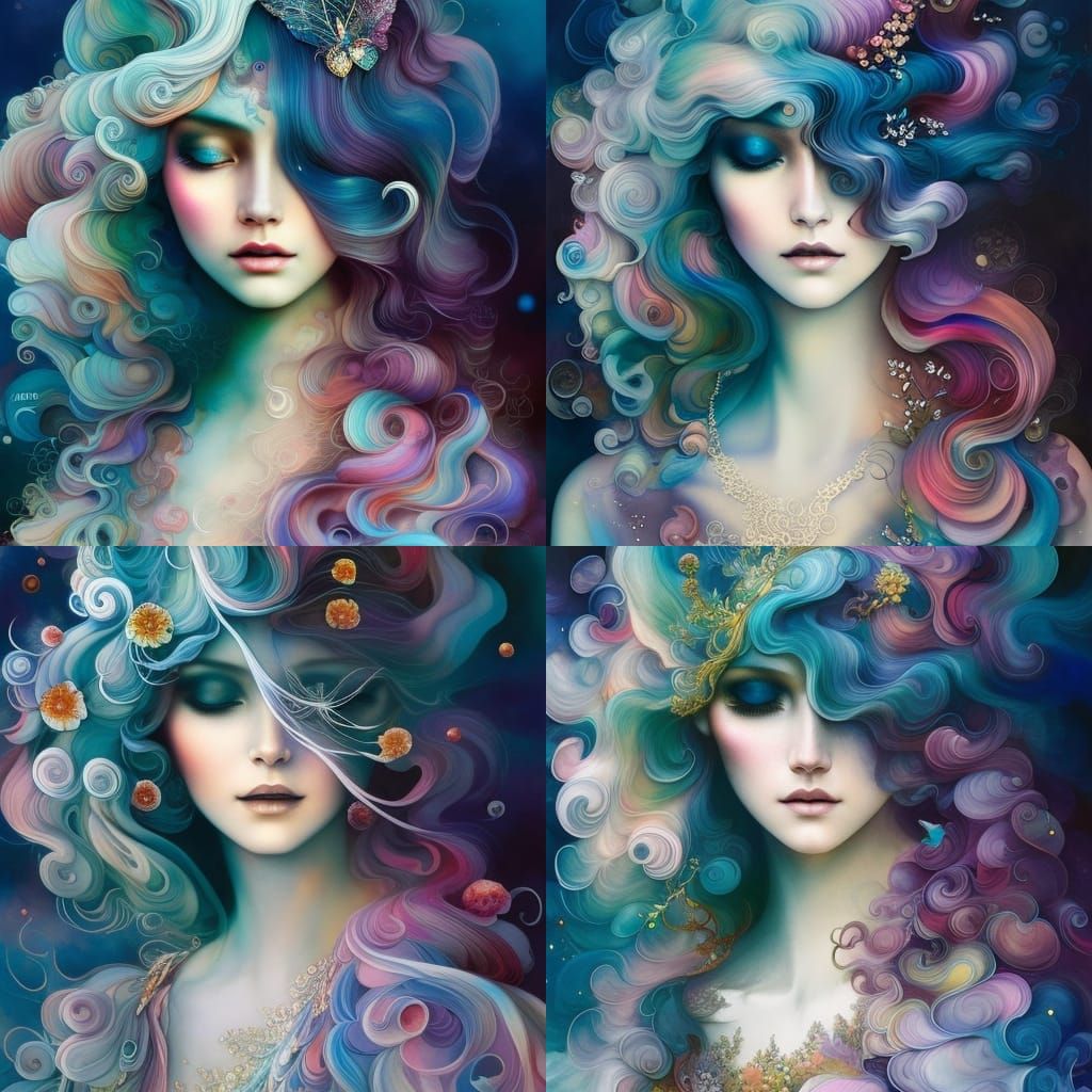 Swirly Haired Fairy Girl in Neo-Victorian Collage Art