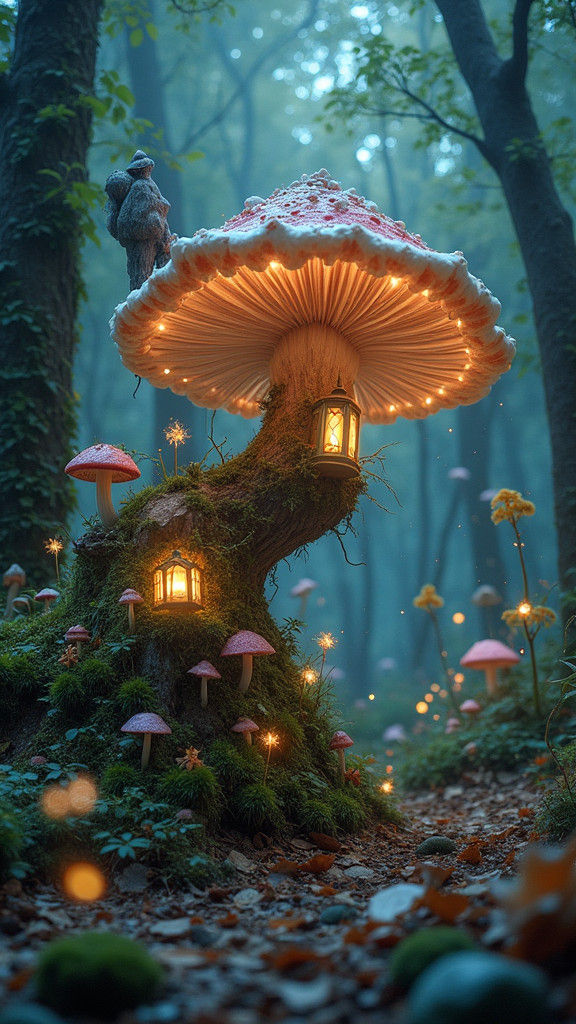Enchanted Bioluminescent Forest: Fairy Mushroom House