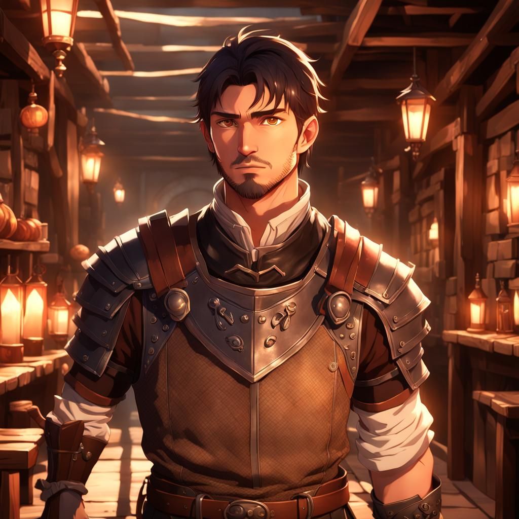 Half-Man in Tavern: 3D Anime Art Portrait