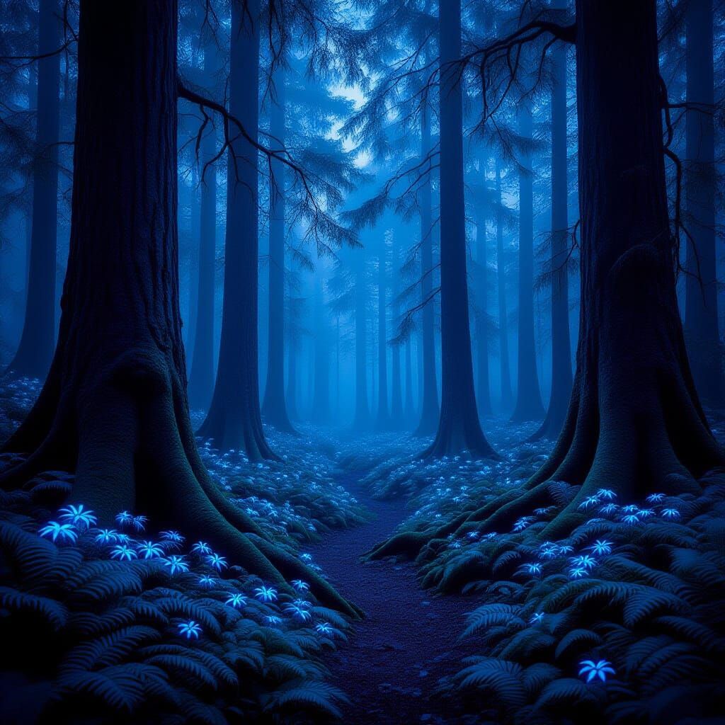 Bioluminescent Forest at Twilight - Moody HDR Scene