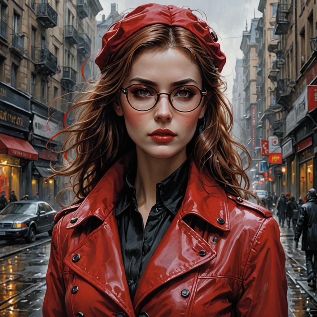 Gothic Beauty in Red Coat Street Portrait