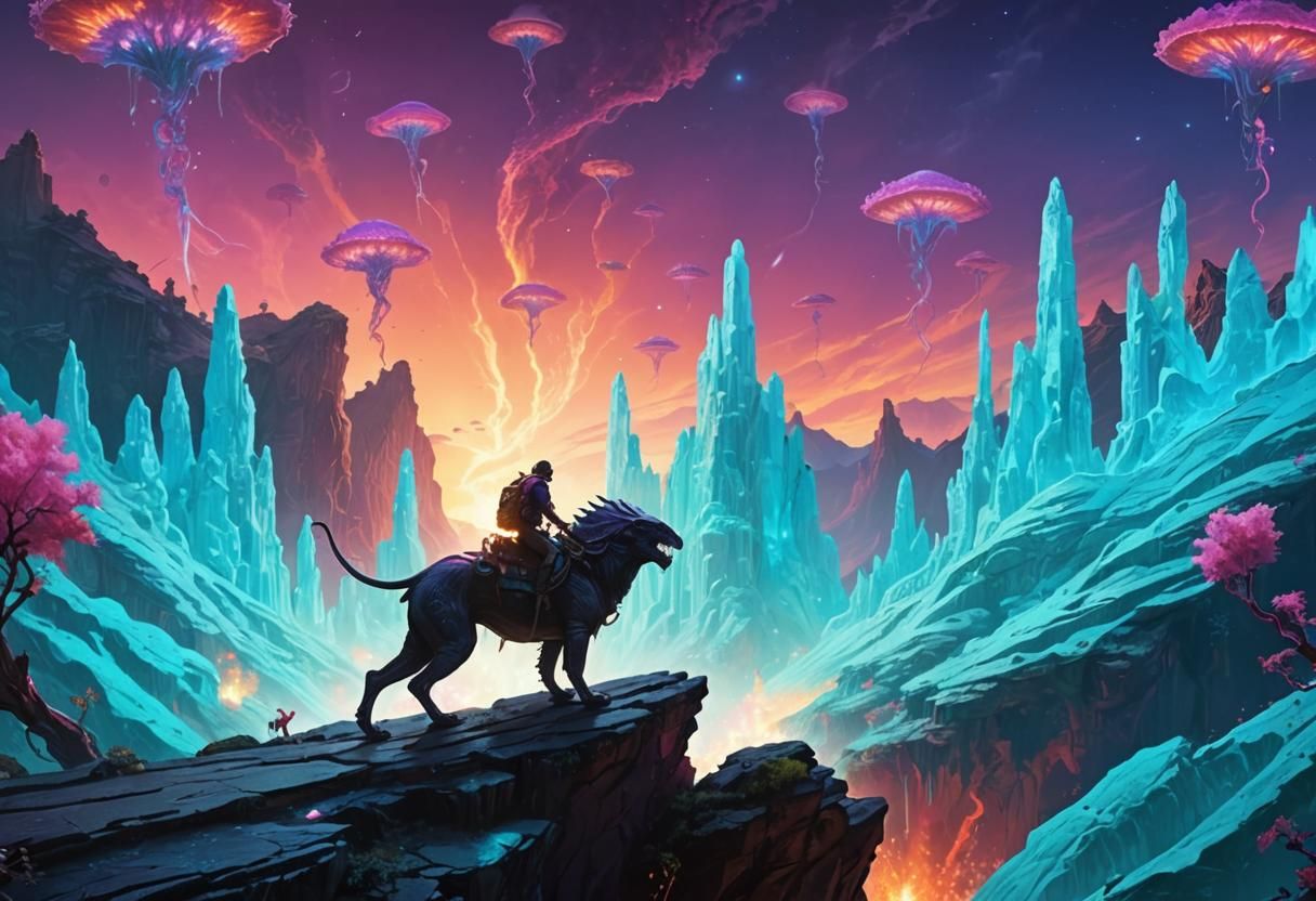 Rider on Alien Beast in Crystal Canyon