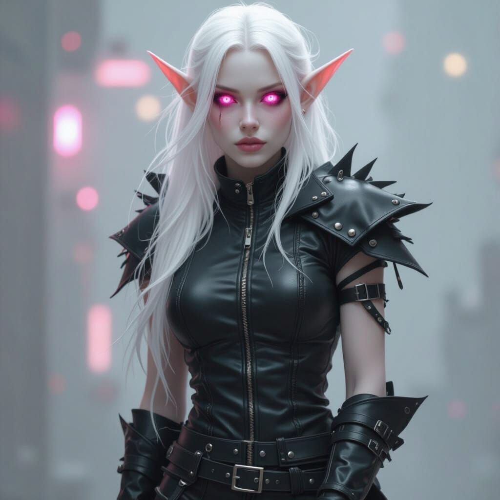 Albino Elf in Leather: Dark Fantasy Digital Art