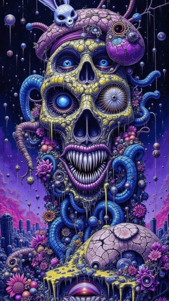 Menacing Easter Bunny in a Dark, Expressionist Oil Painting