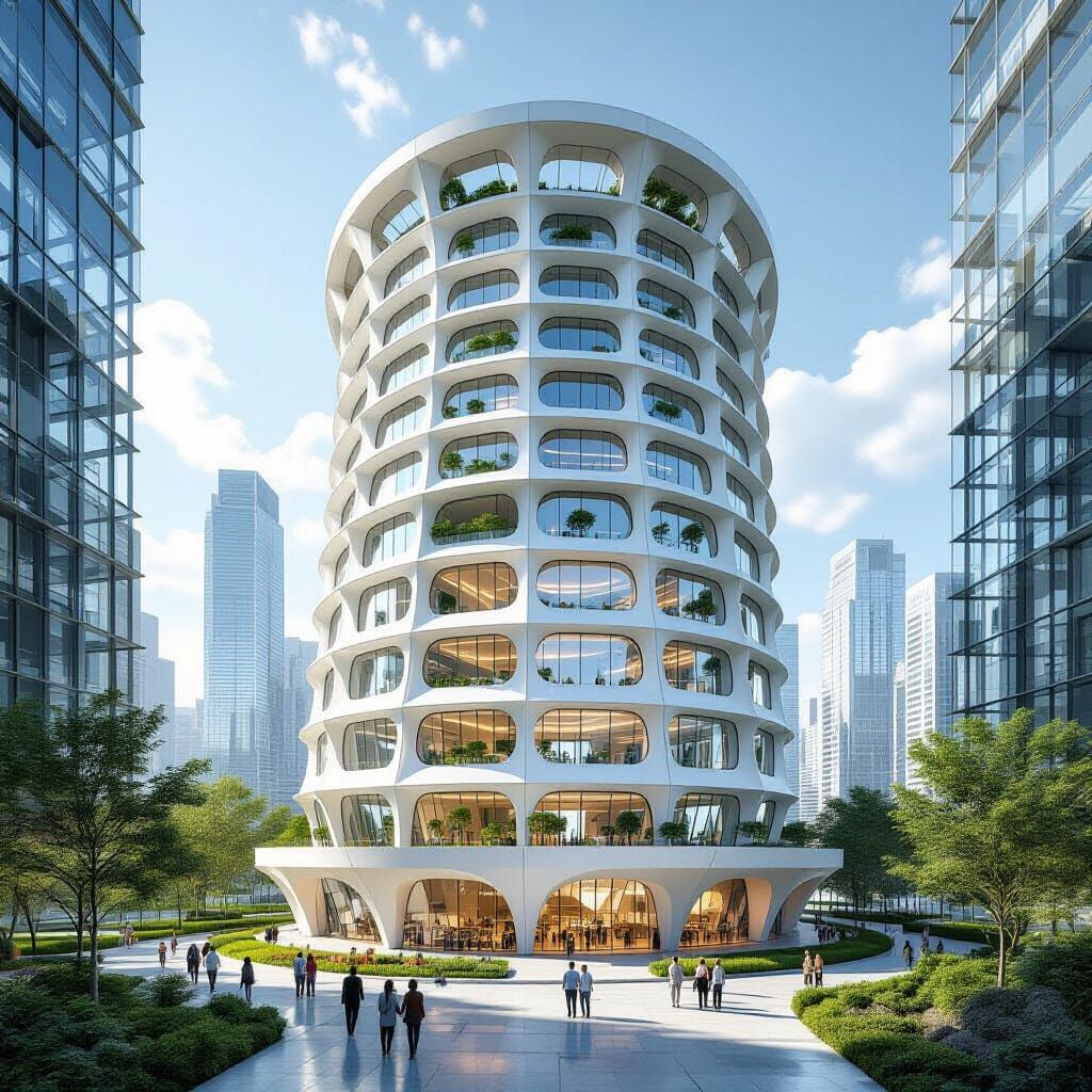 Futuristic Power Station Cooling Tower with Glass Panels