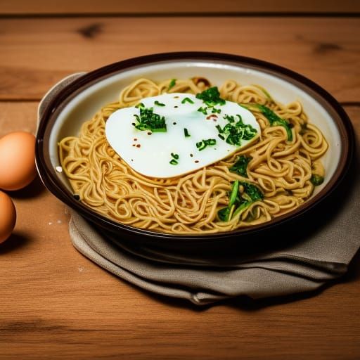 Delicious Noodles with Garlic and Egg, Professional Shot