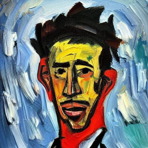 Expressionist Portrait of a Dancing Man with Lighthouse Eyes