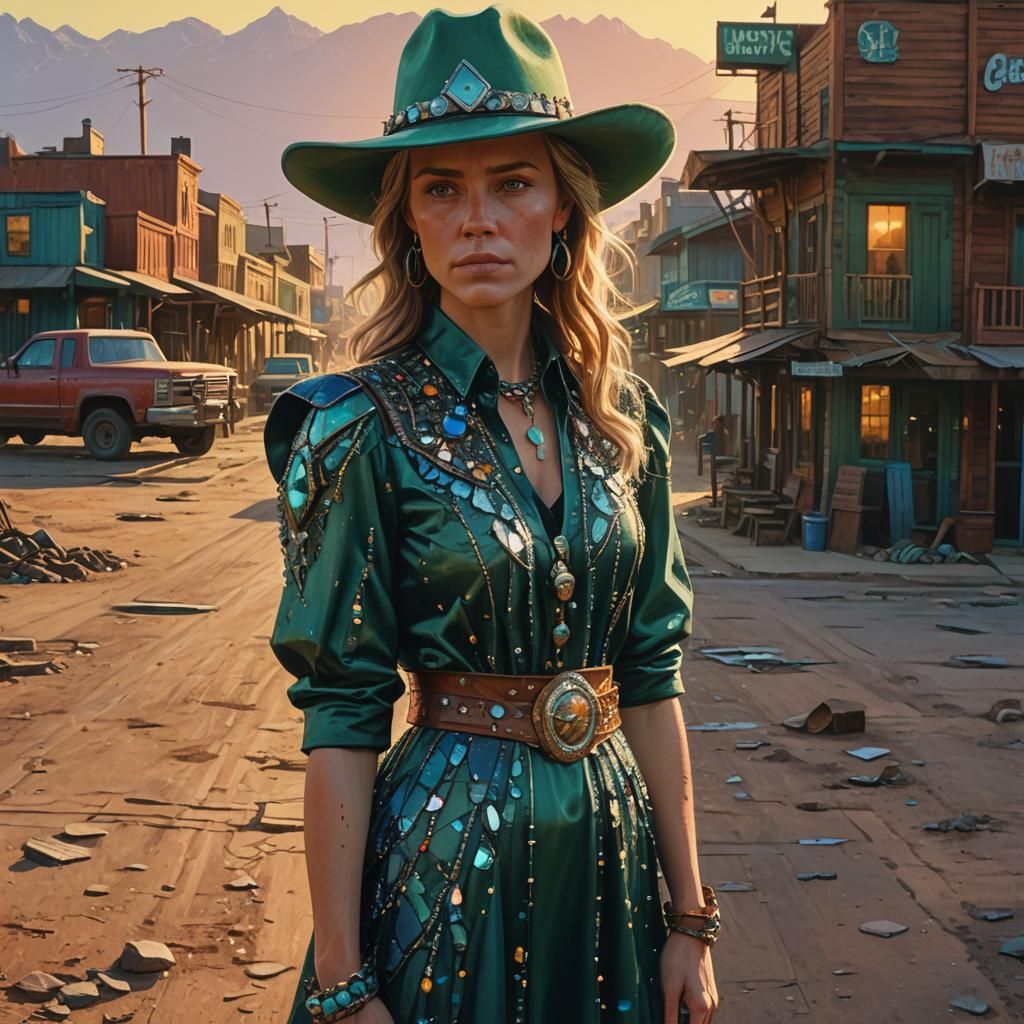 Gemstone Dress in Western Town, Digital Art