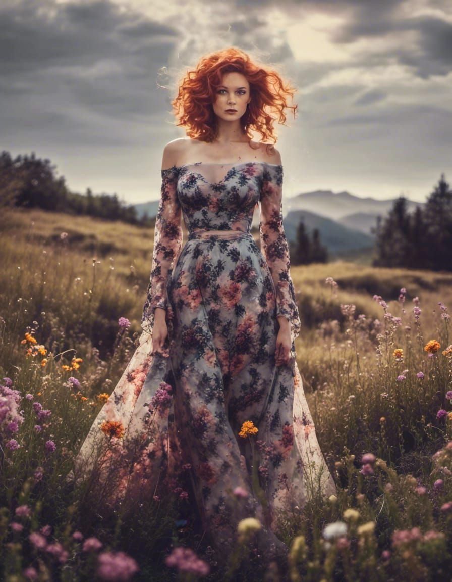 Woman in Field with Galaxy Double Exposure