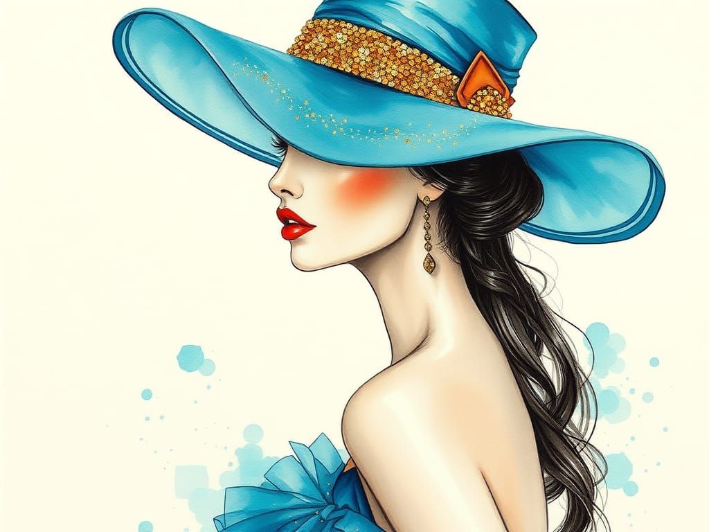 Surreal Watercolor Sketch of Woman in Turquoise Dress