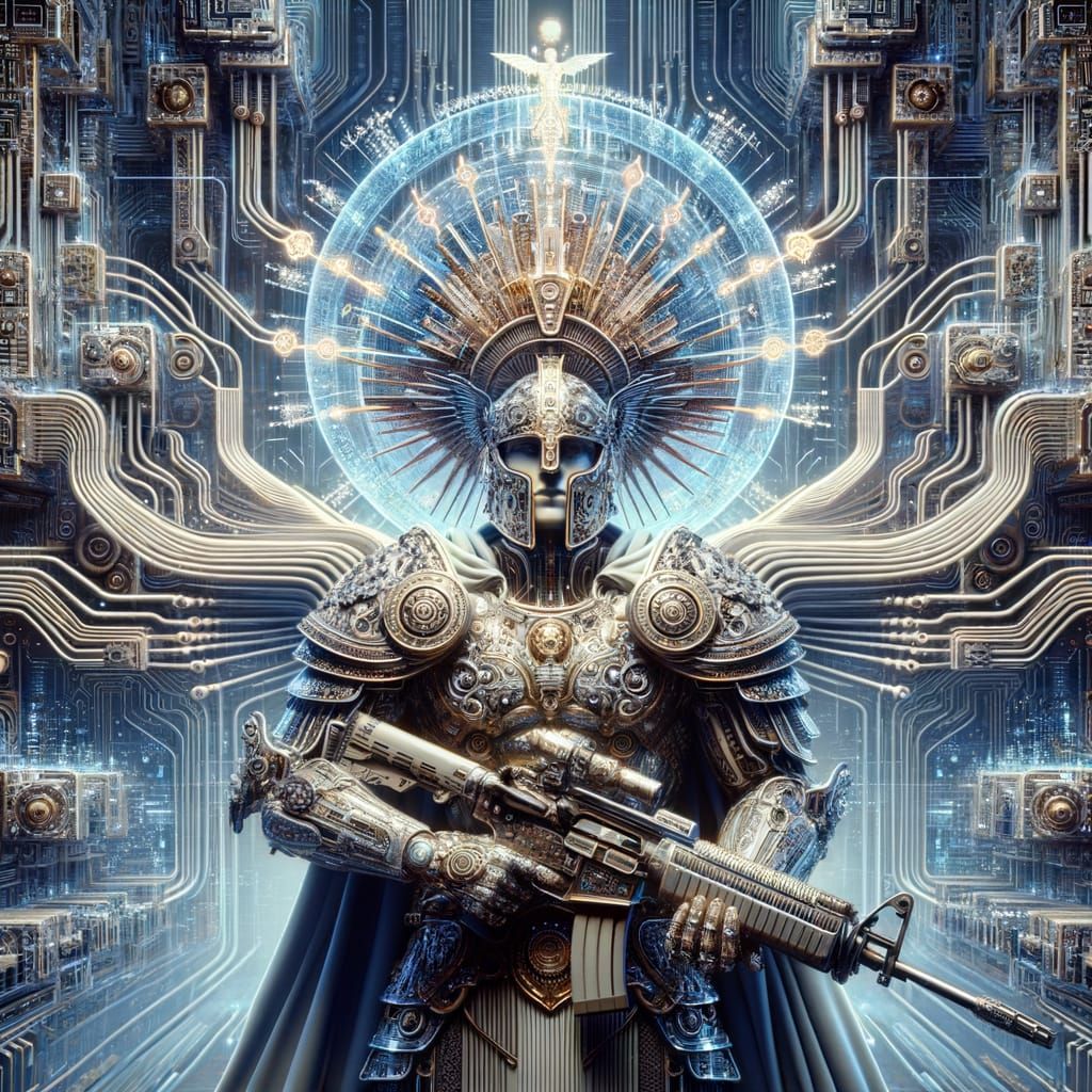 Futuristic Roman Warrior with Holographic Crown