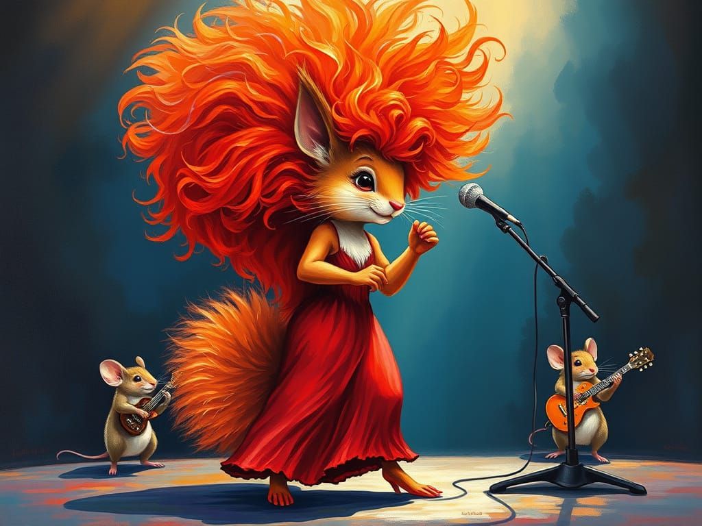 Squirrel Pop Star Concert in Neo-Impressionist Style