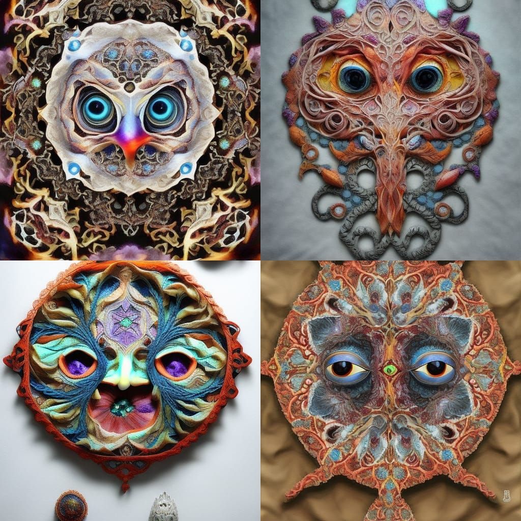 Surreal Owls in Psychedelic Baroque Style